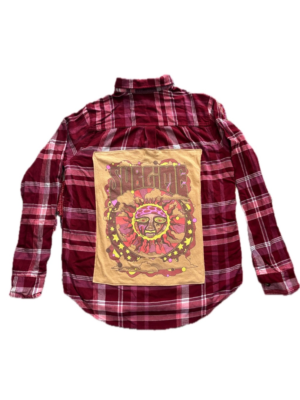 Upcycled Flannel Button-Down Shirt with Sublime Concert Graphic Back Patch